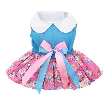 Doggie Design Pink and Blue Plumeria Floral Dress w/Lead