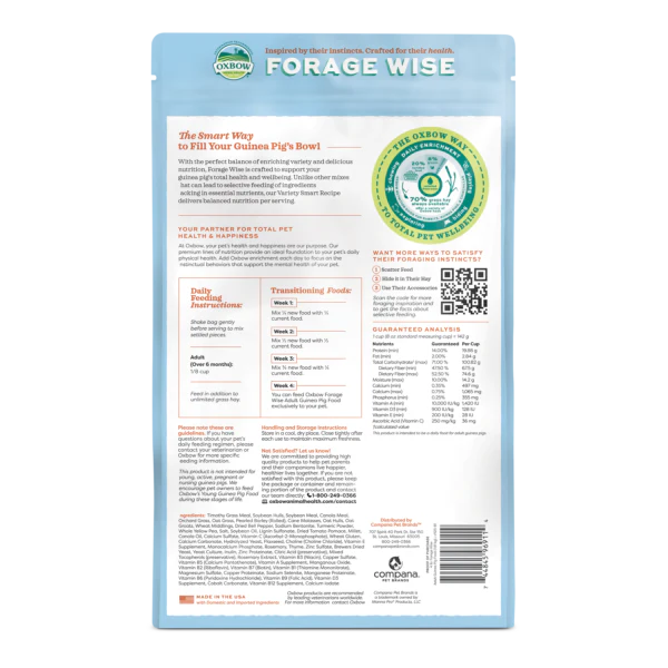 Oxbow Animal Health Forage Wise Adult Guinea Pig Food (4 LB) - Glendale ...