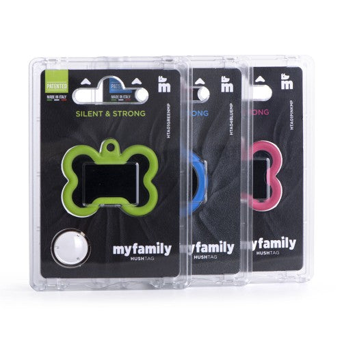 MyFamily Hushtag Big Black Aluminum Bone ID Tag with Pink Rubber (Media, Pink)