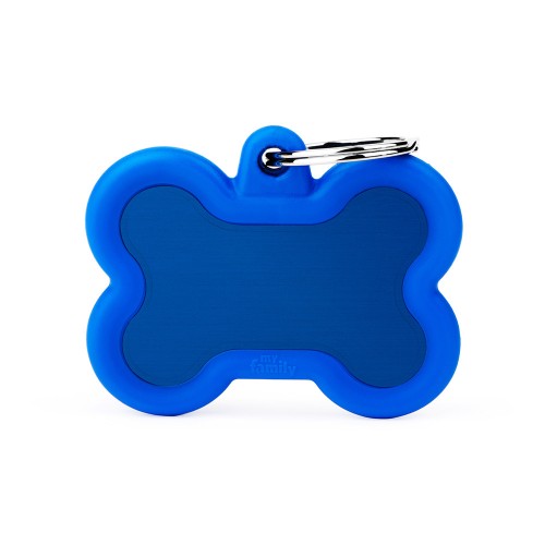 MyFamily Hushtag Big Blue Aluminum Bone ID Tag with Rubber (Media, Blue)