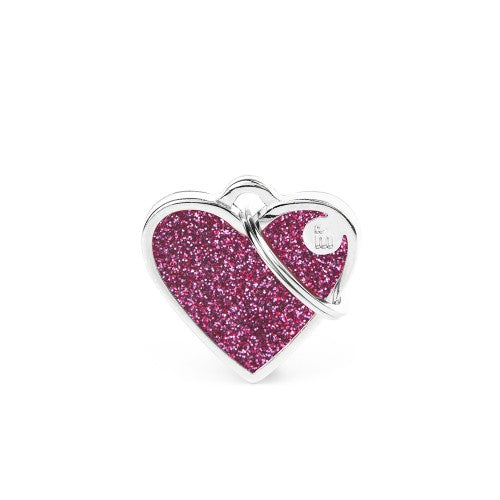 MyFamily Shine Small Heart Pink Glitter ID Tag (Small, Pink Glitte)