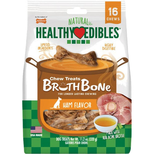 NYLABONE HEALTHY EDIBLES BROTH BONE NATURAL CHEW (Ham - Small 16 pack)