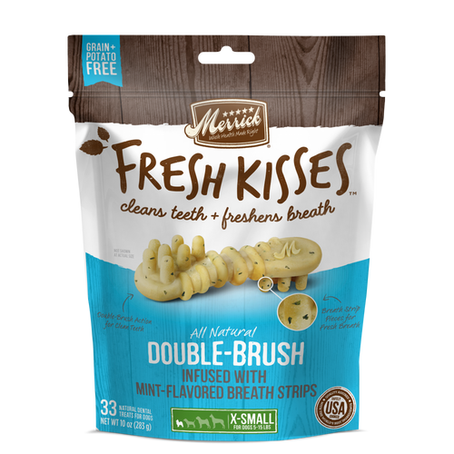 Merrick Fresh Kisses Grain Free Mint Breath Strips Extra Small Dental Dog Treats