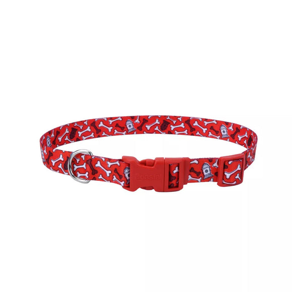 Coastal Pet Products Styles Adjustable Dog Collar Medium Red Bones, 3/4