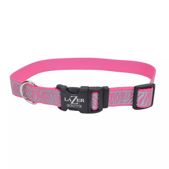 Coastal Pet Products Lazer Brite Reflective Open-Design Adjustable Collar Pink Zebra, 5/8