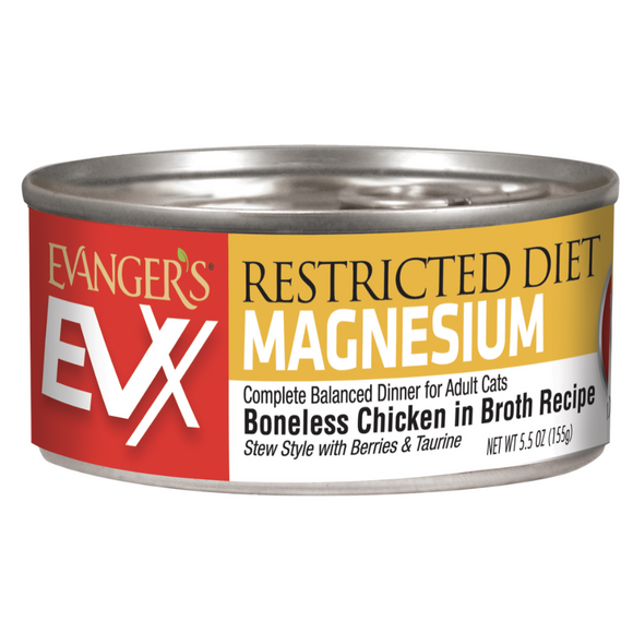 Evanger's EVX Restricted: Controlled Magnesium Diet Urinary Care Boneless Chicken in Broth Recipe Cat Food (5.5 oz)