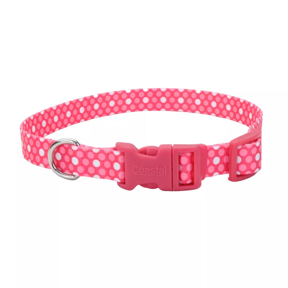 Coastal Pet Products Styles Adjustable Dog Collar Pink Dots 3/8